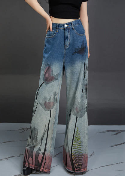 Fashion Flower Pocket High Waist Jeans