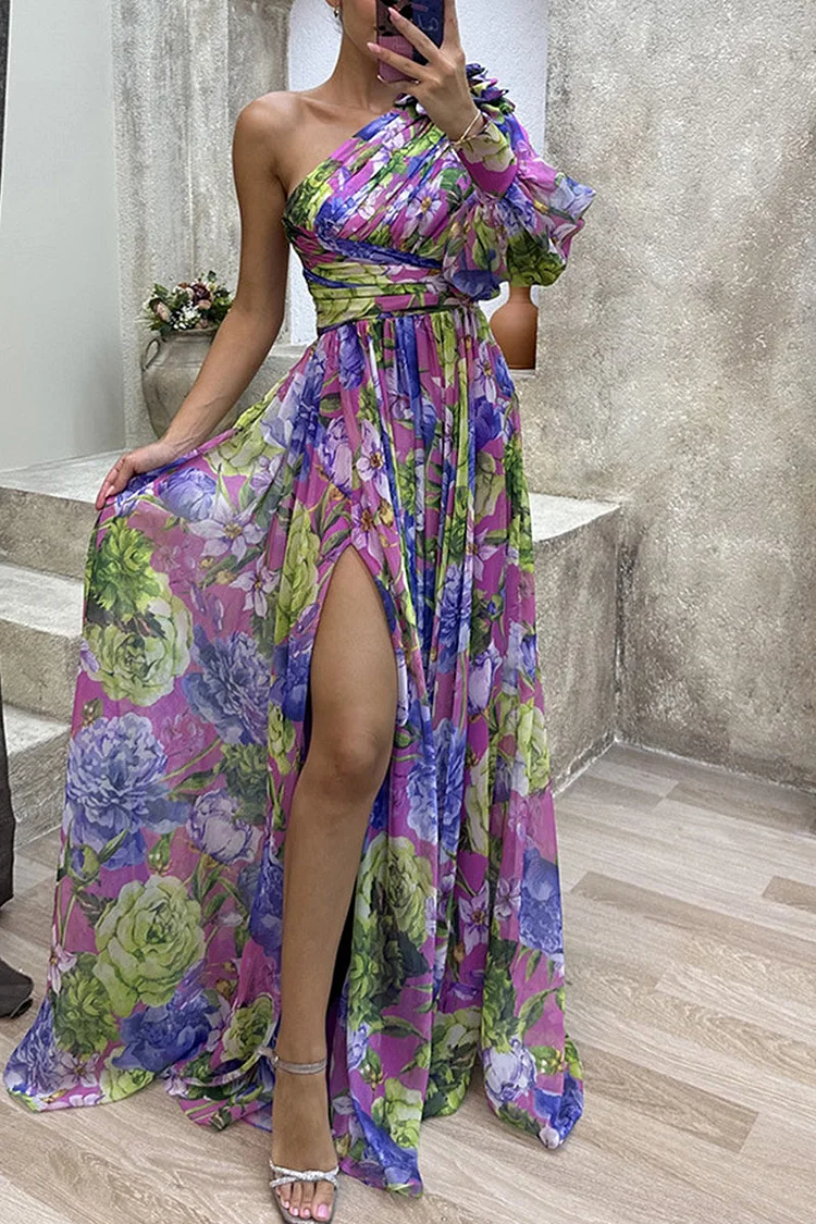 Elegant Floral Slit Evening Gown