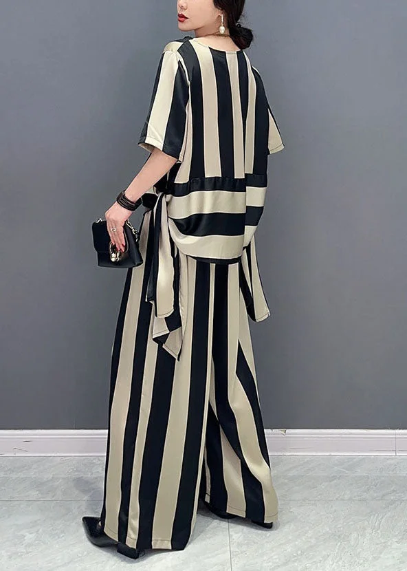 Women's plus size color blocking asymmetric splicing striped chiffon two-piece set