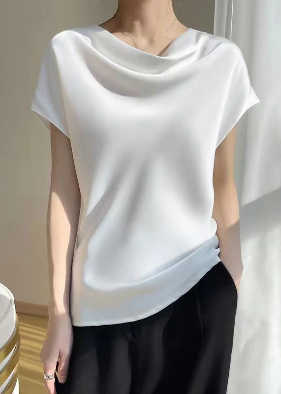 Solid Color Turtleneck Silk T-Shirt Shirt