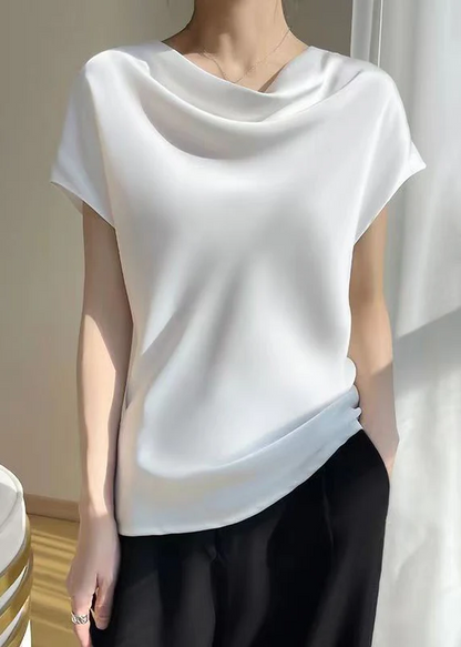 Solid Color Turtleneck Silk T-Shirt Shirt