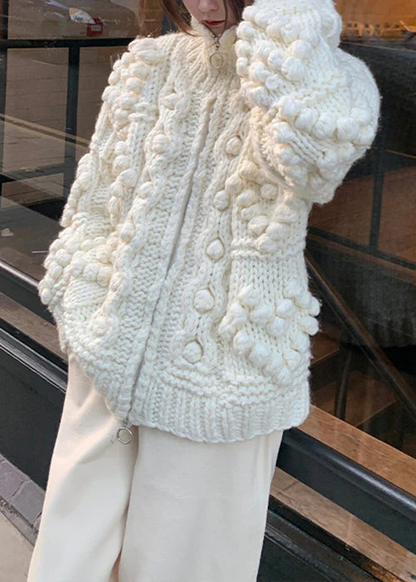 Women's Loose Zipper Cozy Cotton Knit Sweater Jacket