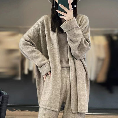 Patchwork Cashmere Cardigan V-Neck Long Sleeve Sweater Jacket