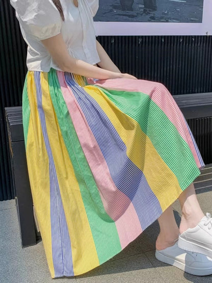 Colorful oversized striped cotton maxi skirt