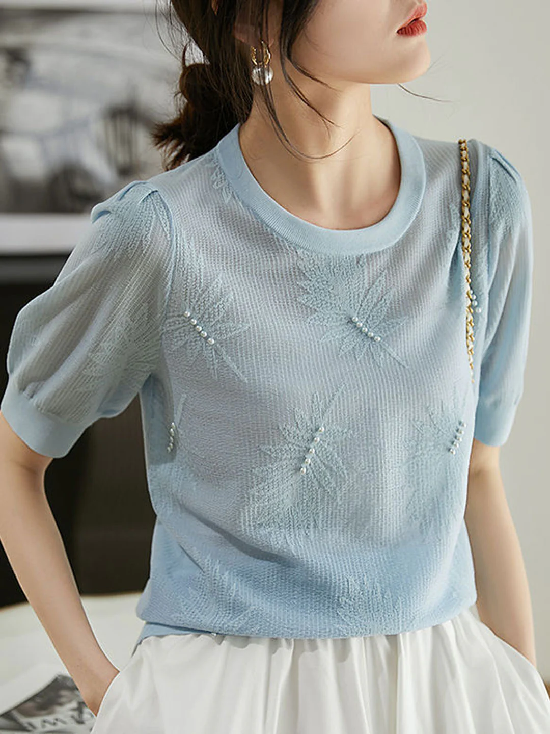 Vintage Jacquard Beaded Knit Top