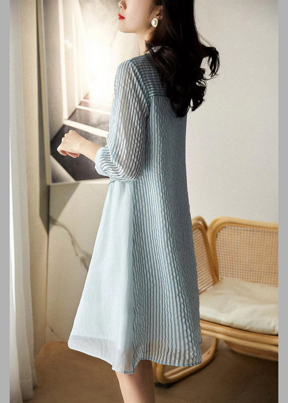 Women's Blue Round Neck Cardigan Long Sleeve Festival Dress Spring