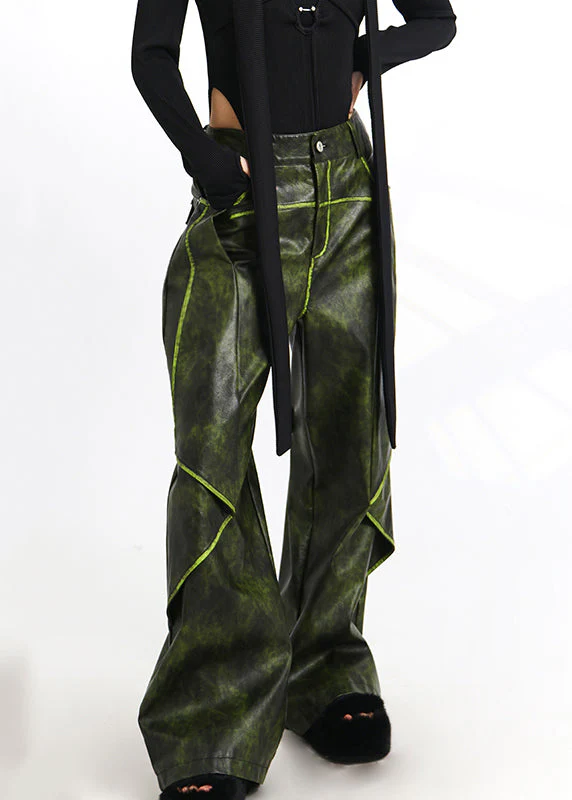 Women's Pocket High Waist Faux Leather Pants Spring