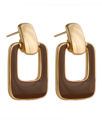 Chic Chocolate Alloy Square Stud Earrings