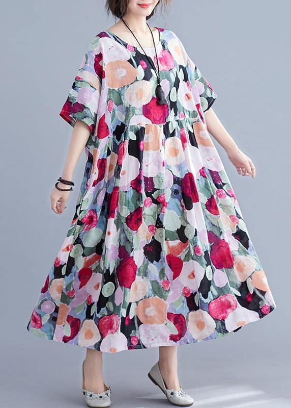 Loose Floral Half Sleeve Skinny Waist Long Dresses