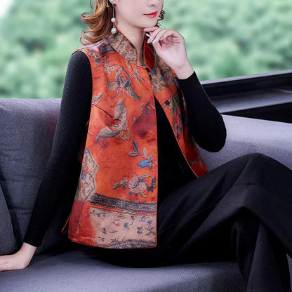 Chinese Style Standing Collar Embroidered Silk Vest