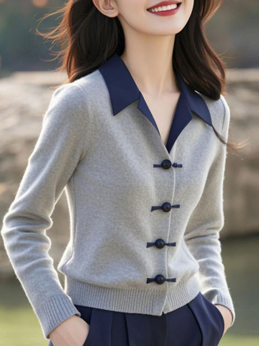 Women's Classic Lapel Long Sleeve Knit Cardigan