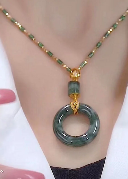 Elegant Jade Agate Bamboo Knot Pendant Necklace