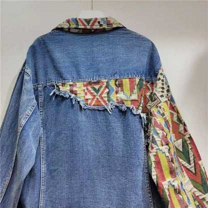 Casual Patchwork Colorblocked Denim Jacket