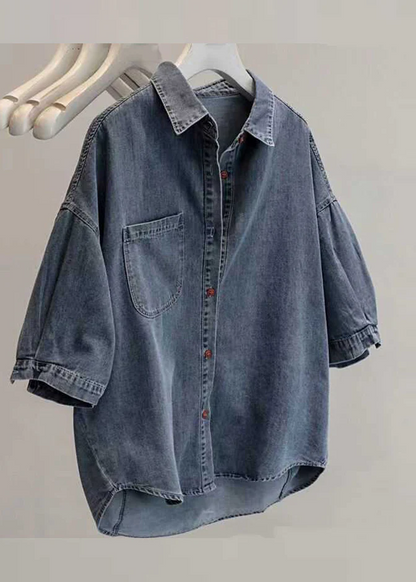 Fashion Patchwork Low Rise Design Denim Shirt