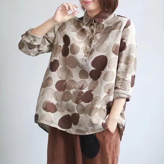 Lapel Button Print Shirt Long Sleeve