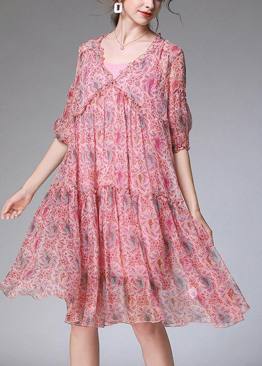 Printed Chiffon Patchwork Short Sleeve Dress