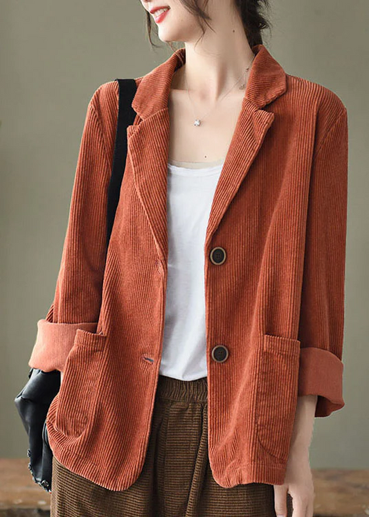 Women's Loose Pocket Peter Pan Collar Corduroy Jacket