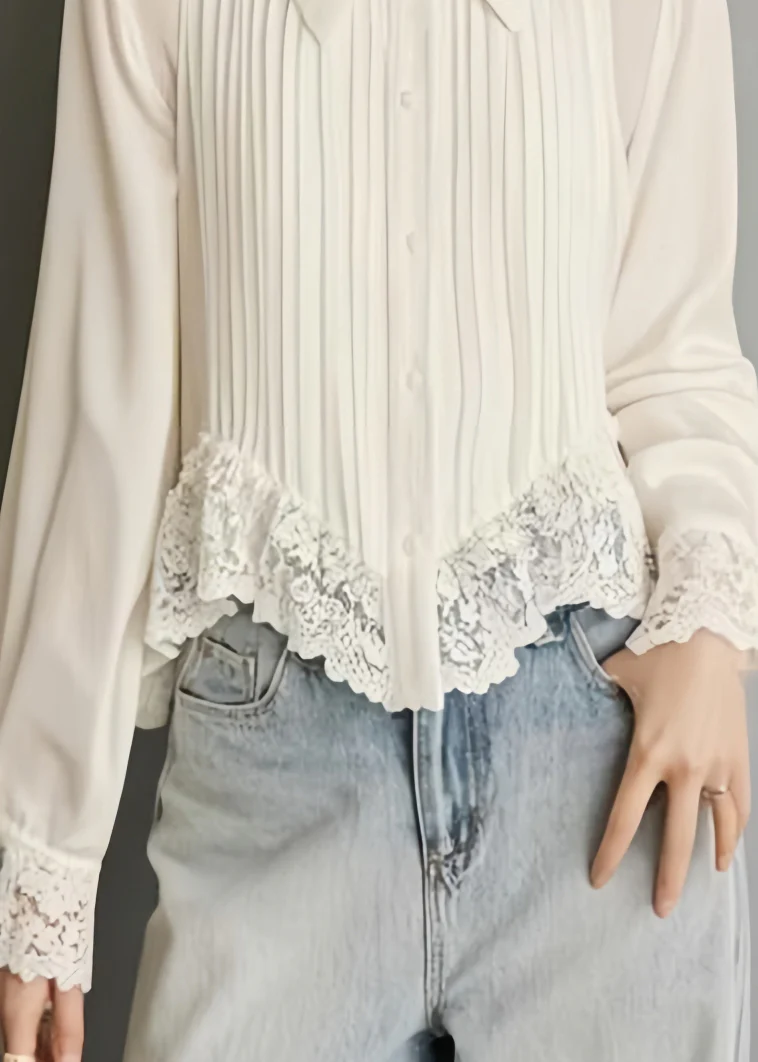 Women's Lapel Lace Cardigan Long Sleeve Shirt Spring