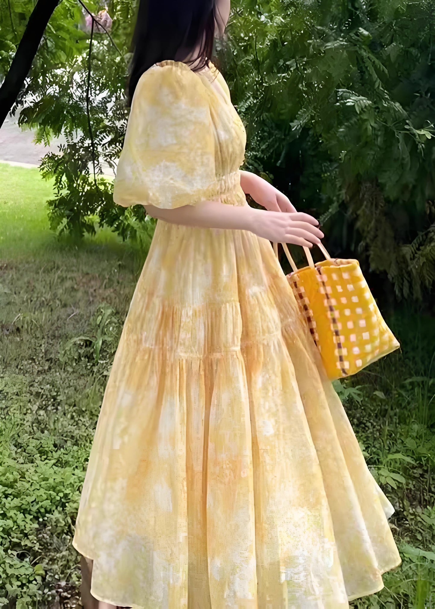 Italian Bohemian Yellow V Neck Printed Long Dress Summer