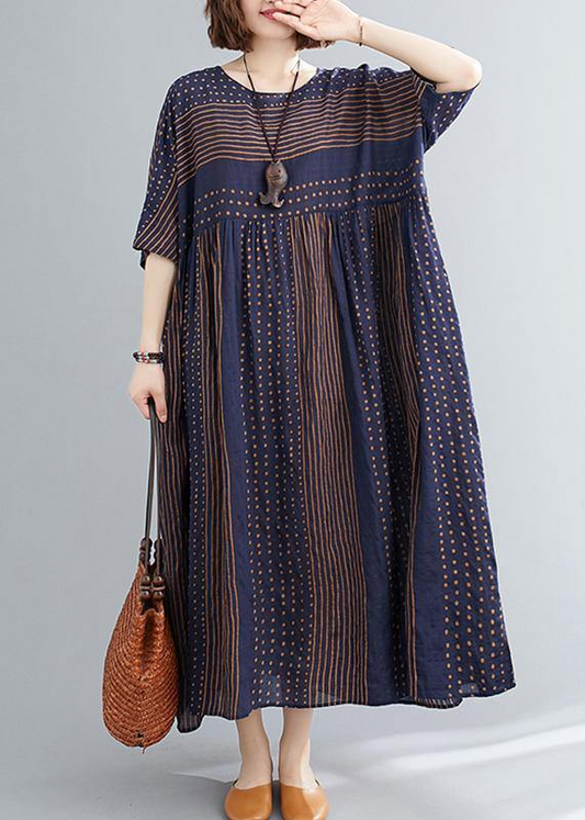 Loose o-neck oversized hem cotton dress