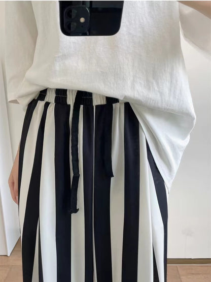 Casual Tied Striped Wide Leg Pants