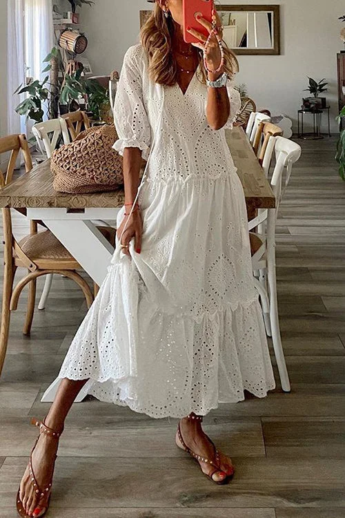 Fashion Lace Fringe Layered Ultra Cotton Long Dresses