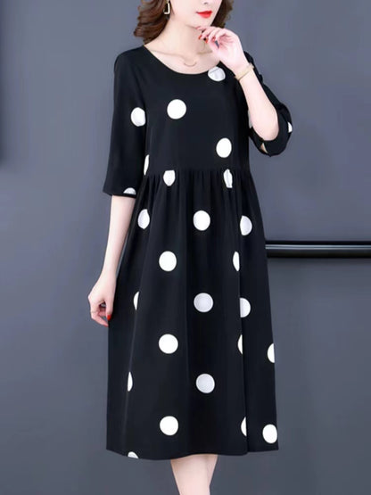 Round Neck Polka Dot Color Clash Short Sleeve Dress