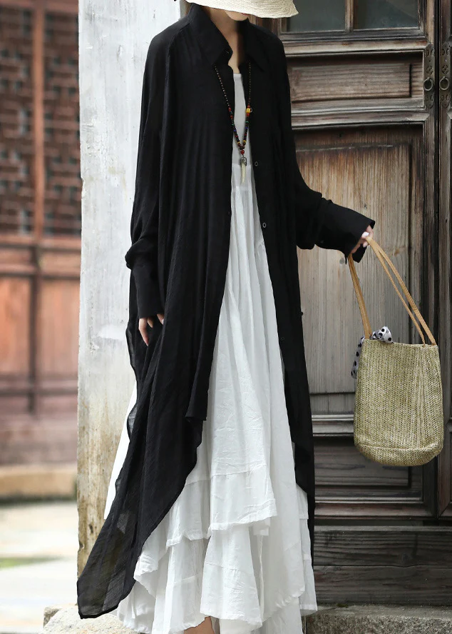 Casual Lapel Cardigan Asymmetric Cotton Shirt Long Sleeve