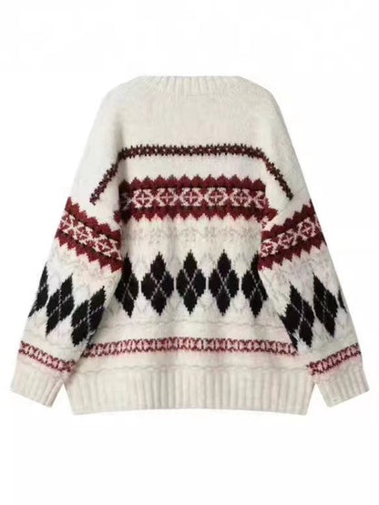 Geometric White Clashing Colours Pullover Sweater