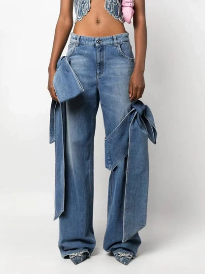 Fashion Bow Pocket High Waist Jeans