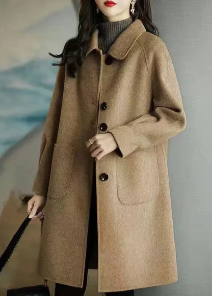 Button Pocket Patchwork Thick Tweed Mid-Length Coat