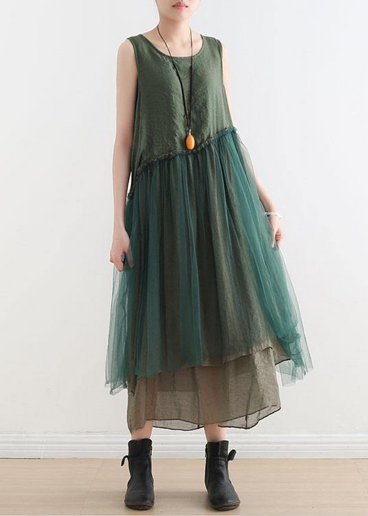 Italian green quilted cotton dress