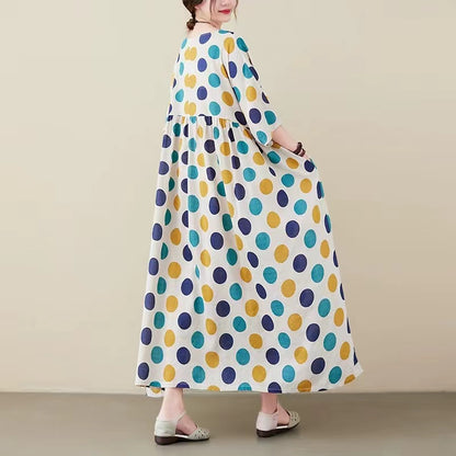 Elegant Colorful Polka Dot Short Sleeve Long Dress