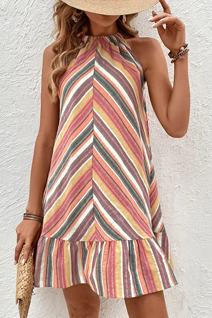 Women's Bohemian Striped Sleeveless Tie Dress Summer