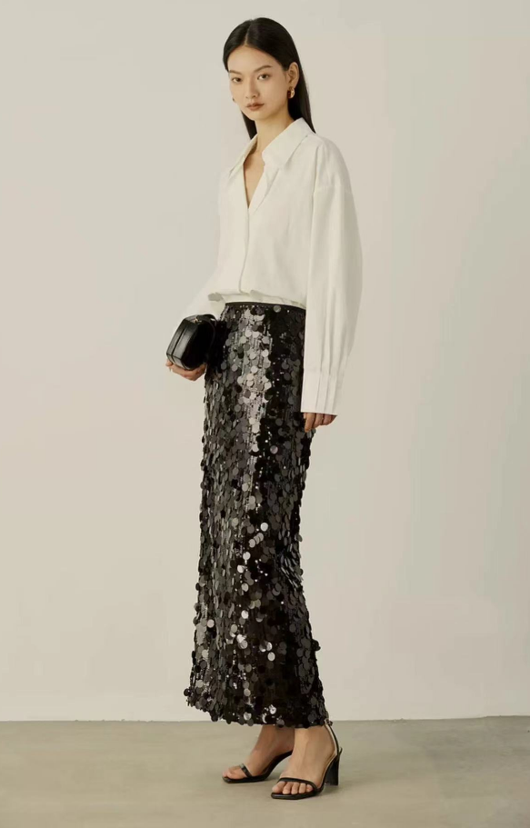 Elegant Premium Black Sequined Delicate Skirt