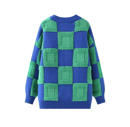 Pullover Green Geometric Clash Knit Sweater