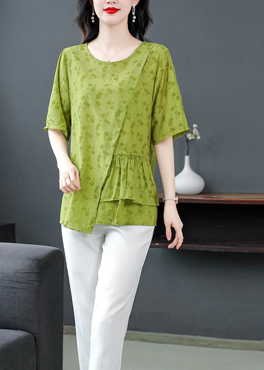 Elegant Printed Asymmetric Patchwork Linen Shirt