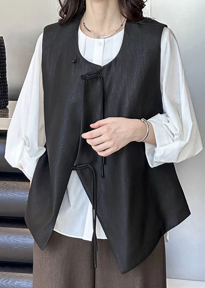 Elegant Tie Button Cotton Vest Sleeveless