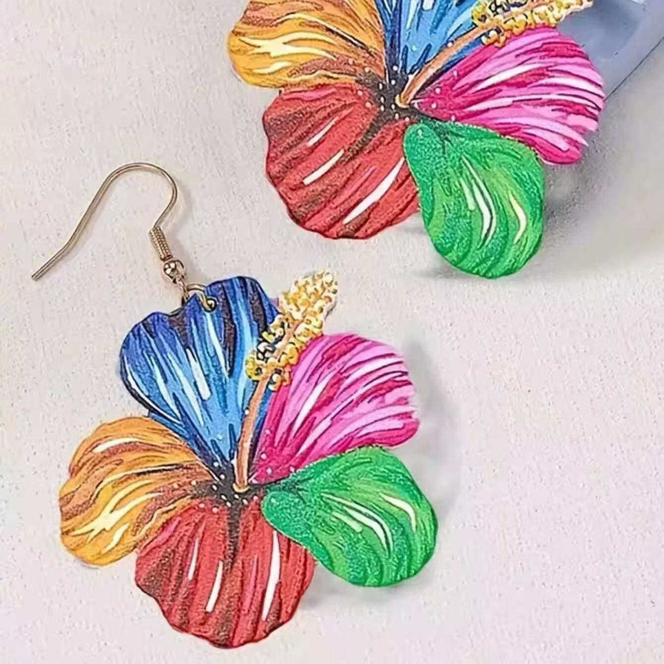 WoWomen's Flower Color Clash Drop Earrings Summer