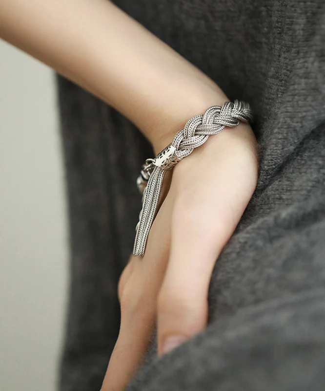 Women's Silk Sterling Silver Braided Tassel Bracelet