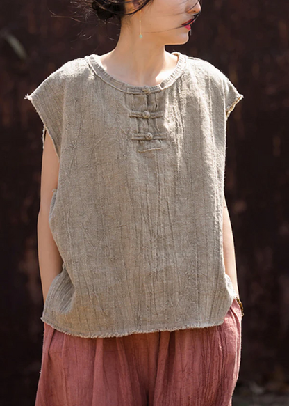 Chinese Buttoned Cotton Shirt Sleeveless Top