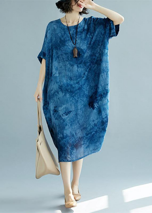 Blue Long Linen Dress Plus Size