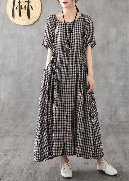 Elegant Black Plaid Short Sleeve Dress