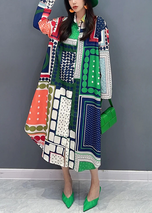 French colorblocked printed cotton shirt dress