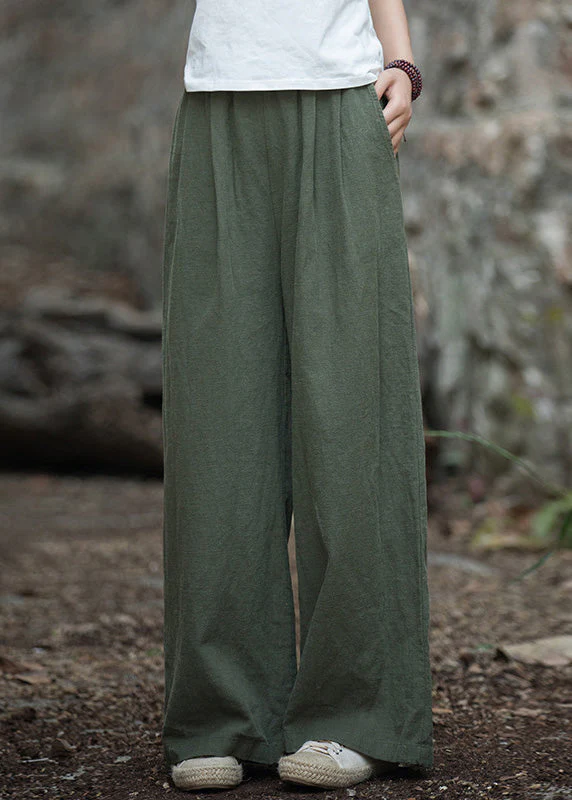 Women's Large Size Pocket Elastic Waist Linen Wide Leg Pants Summer Spring