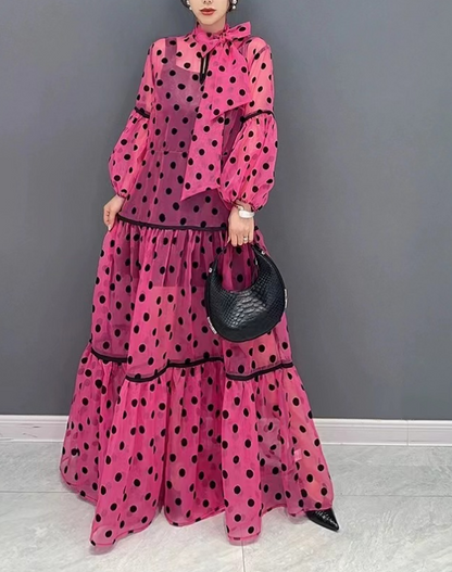 Black Polka Dot Sun Screen Outer Two Piece Dress