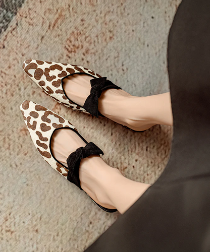 Fashion Hair Bow Leopard Print Flat Sandals Pointed Toe