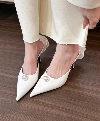 Elegant pointed toe pearl fine high heel sandals