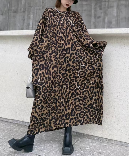 Loose Sexy Neck Leopard Print Light Long Sleeve Dress