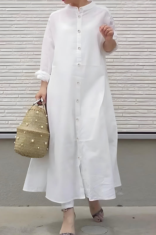 Women's Bohemian White Chinese Standing Collar Shirtdress Dress Dresses